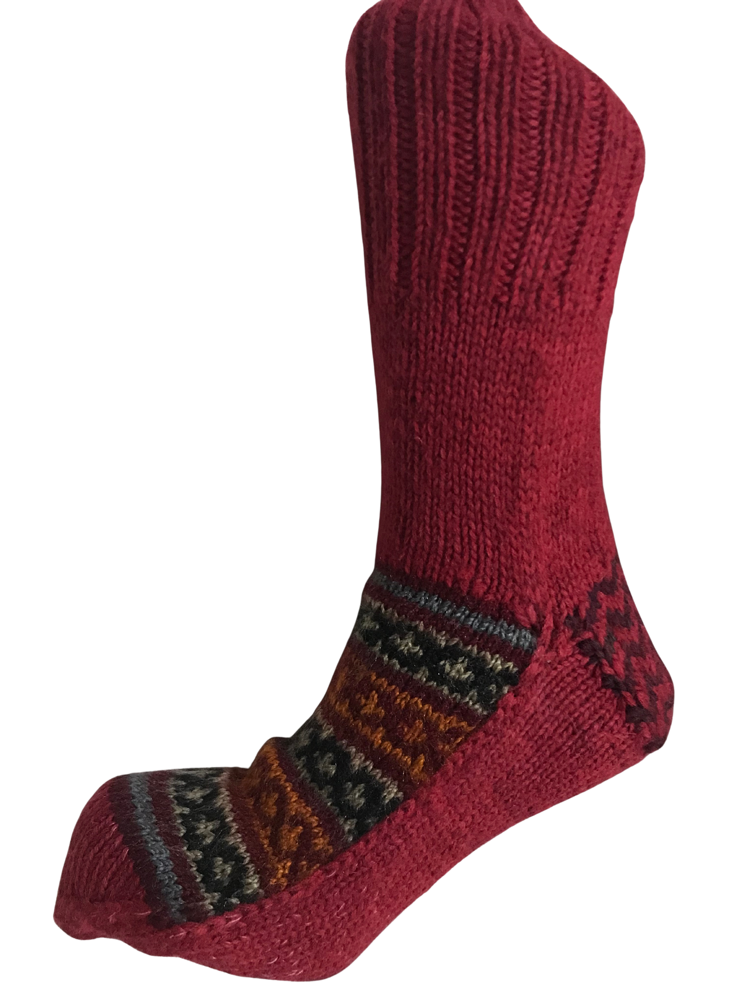 Red Colour Wool Socks - Pattern 8 - Crew Socks