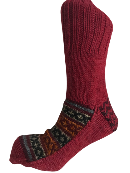 Red Colour Wool Socks - Pattern 8 - Crew Socks