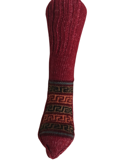Red Colour Wool Socks - Pattern 9 - Crew Socks