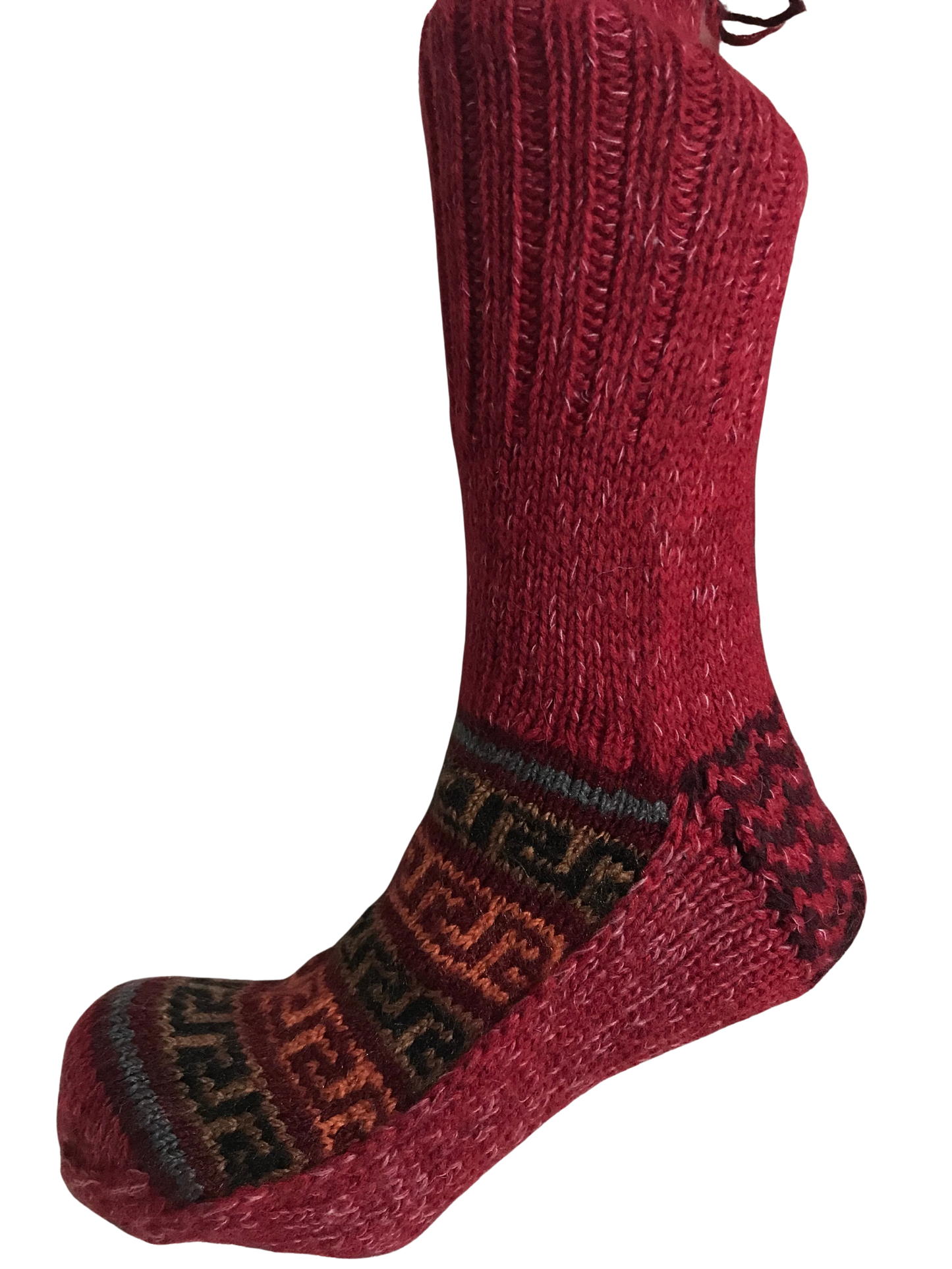 Red Colour Wool Socks - Pattern 9 - Crew Socks