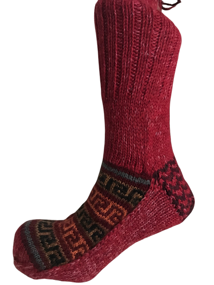 Red Colour Wool Socks - Pattern 9 - Crew Socks