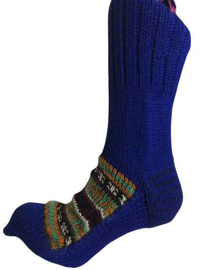 Royal Blue Colour Wool Socks - Pattern 1 - Crew Socks