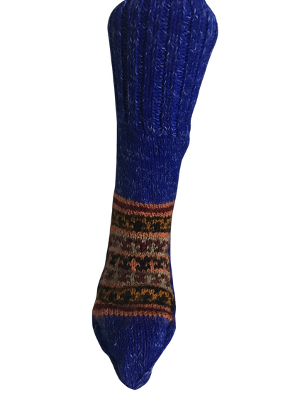 Royal Blue Colour Wool Socks - Pattern 2 - Crew Socks