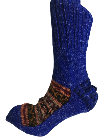 Royal Blue Colour Wool Socks - Pattern 2 - Crew Socks