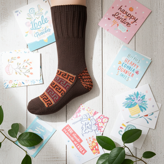 'Olive Green & Orange' hand knit woollen socks with a blend of orange based colours and classic Kullu pattern