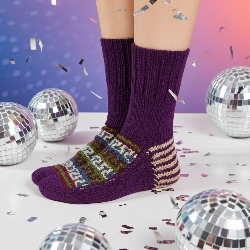 Purple Colour Wool Socks - Pattern 3 - Crew Socks