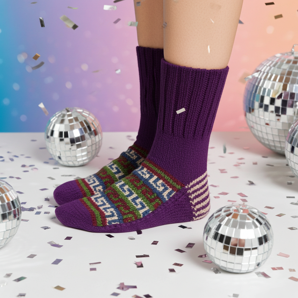 Woolaah- handcrafted pure wool patterned purple socks for men and women. Christmas collection, gift ideas