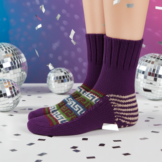 Woolaah- handcrafted pure wool patterned purple socks for men and women. Christmas collection