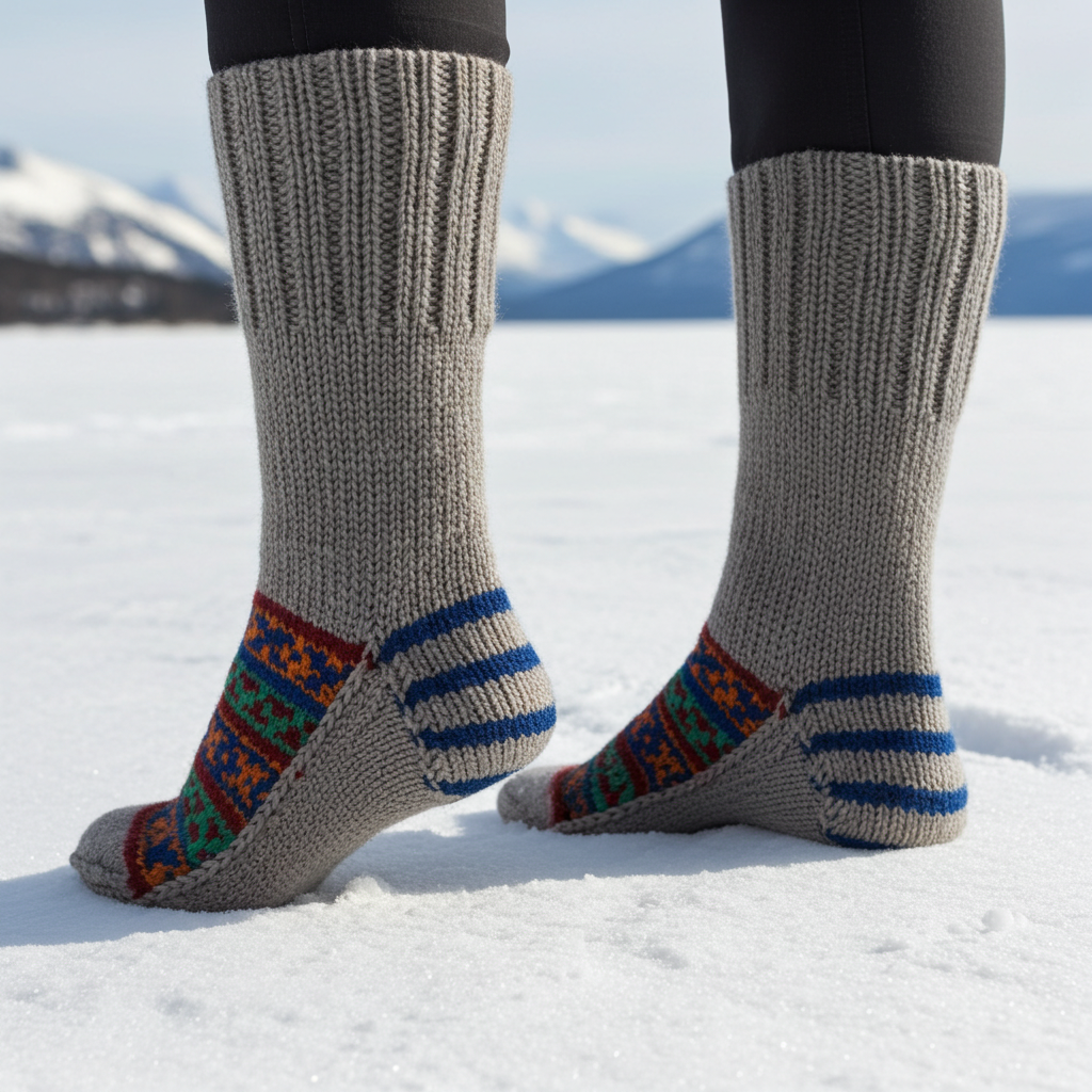 Woolaah- handcrafted pure wool patterned grey socks for men and women. Christmas collection, gift ideas