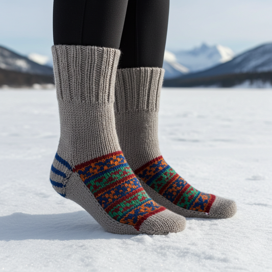 Woolaah- handcrafted pure wool patterned grey socks for men and women. Christmas collection, gift ideas