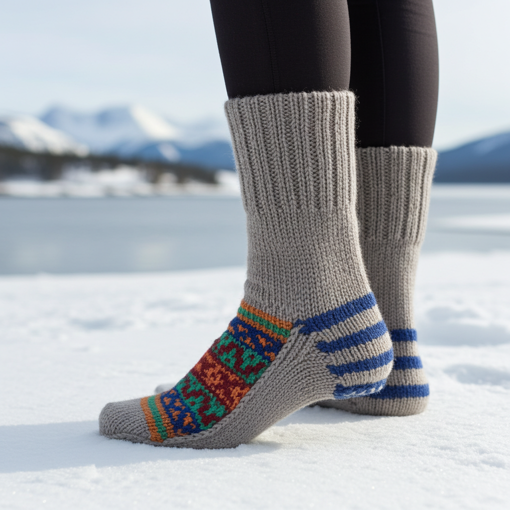 Woolaah- handcrafted pure wool patterned grey socks for men and women. Christmas collection, gift ideas